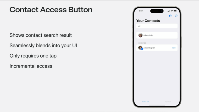 This is an image of the new contact access settings